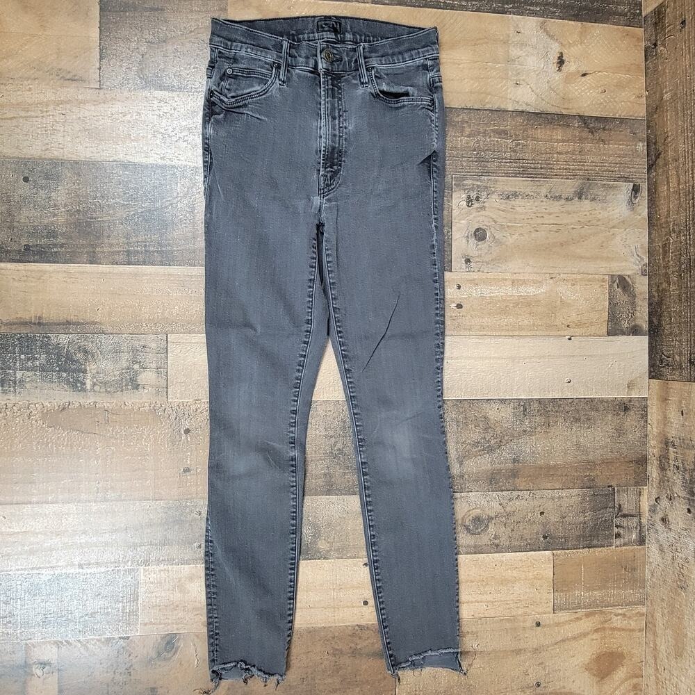 Mother Jeans Stunner Zip Ankle Step Fray 26 Guilty as Sin Wash Black Distressed‎